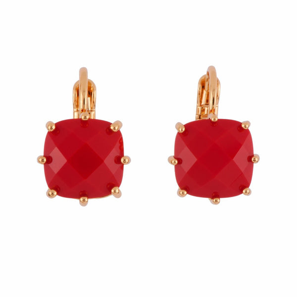 La Diamantine Square Stone Vermillion Red Earrings | AFLD1011 - Les Nereides