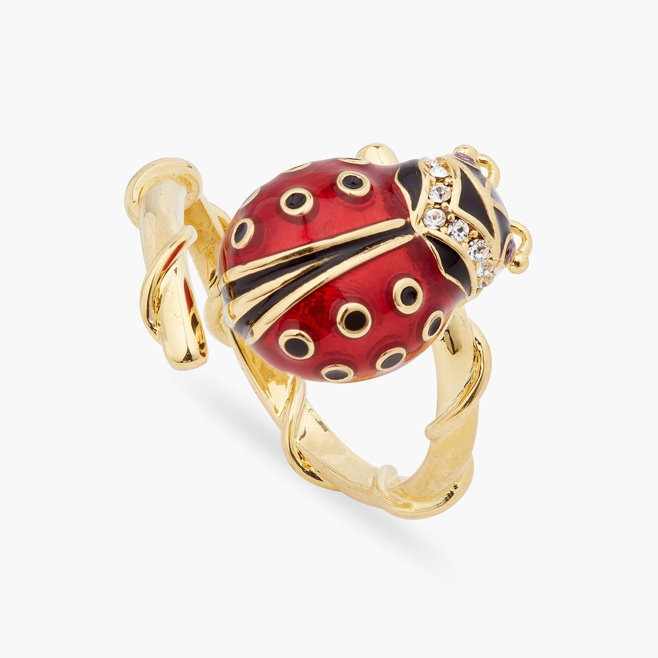Ladybird And Faceted Crystal Adjustable Ring | ARAM6011 - Les Nereides
