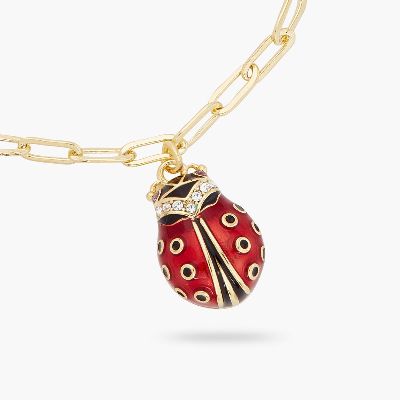 Ladybird And Faceted Crystal Rectangle Link Chain Bracelet | ARAM2011 - Les Nereides
