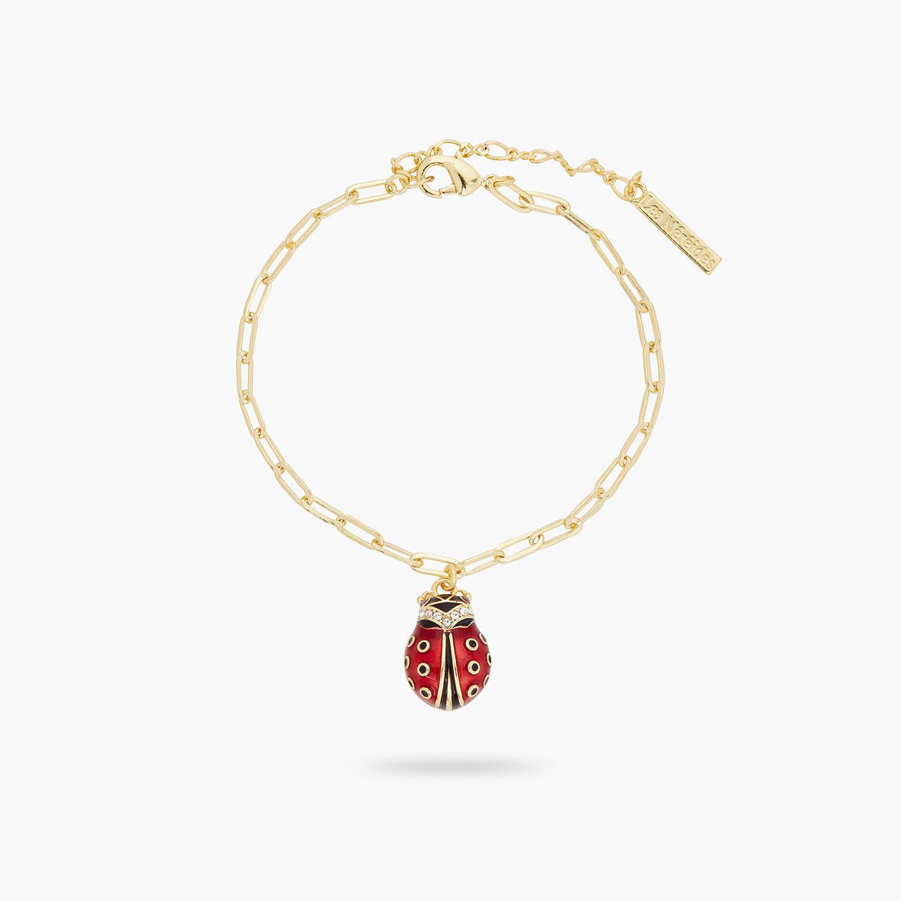 Ladybird And Faceted Crystal Rectangle Link Chain Bracelet | ARAM2011 - Les Nereides