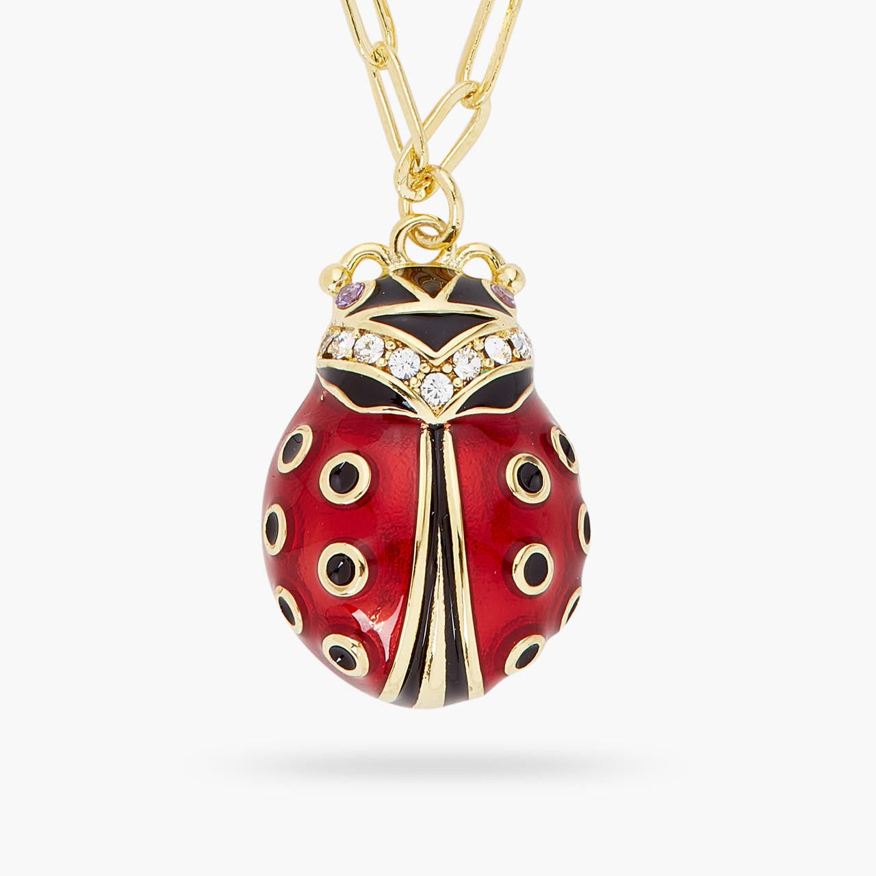 Ladybird And Rectangle Link Chain Necklace | ARAM3011 - Les Nereides
