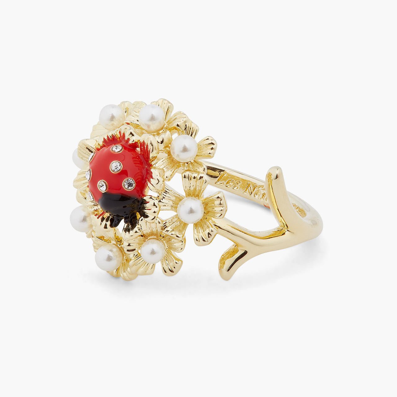Ladybird And Wood Anemone Cocktail Ring | ARLP6021 - Les Nereides