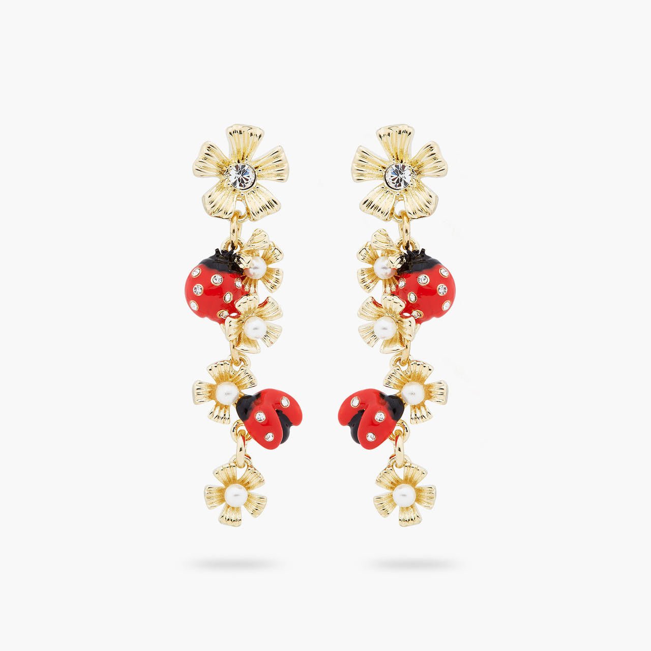Ladybird And Wood Anemone Duo Dangling Earrings | ARLP1061 - Les Nereides
