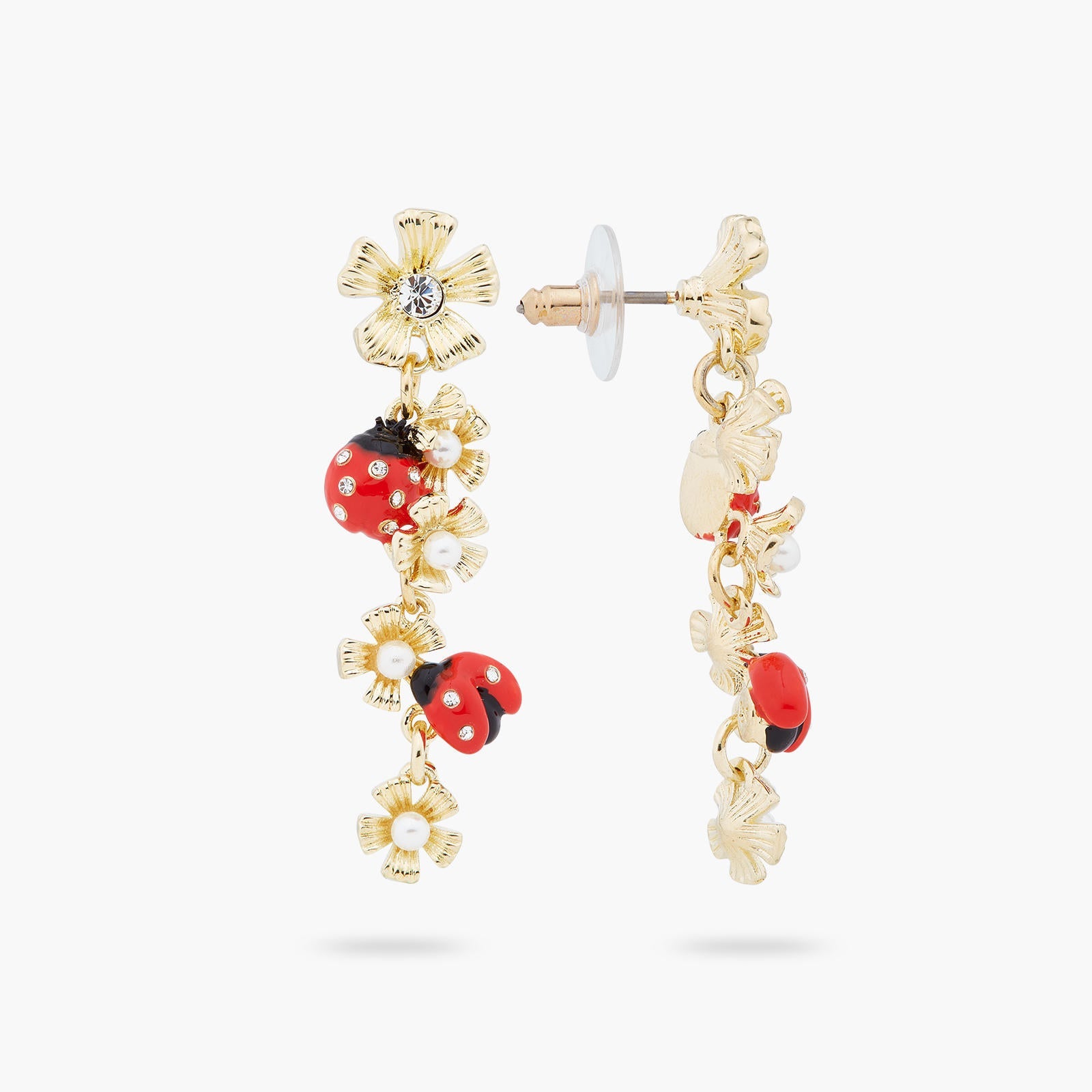 Ladybird And Wood Anemone Duo Dangling Earrings | ARLP1061 - Les Nereides