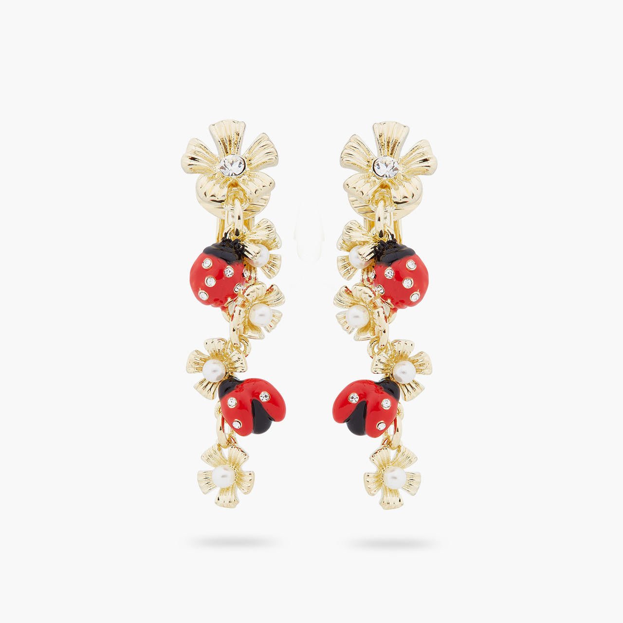 Ladybird And Wood Anemone Duo Dangling Earrings | ARLP1061 - Les Nereides