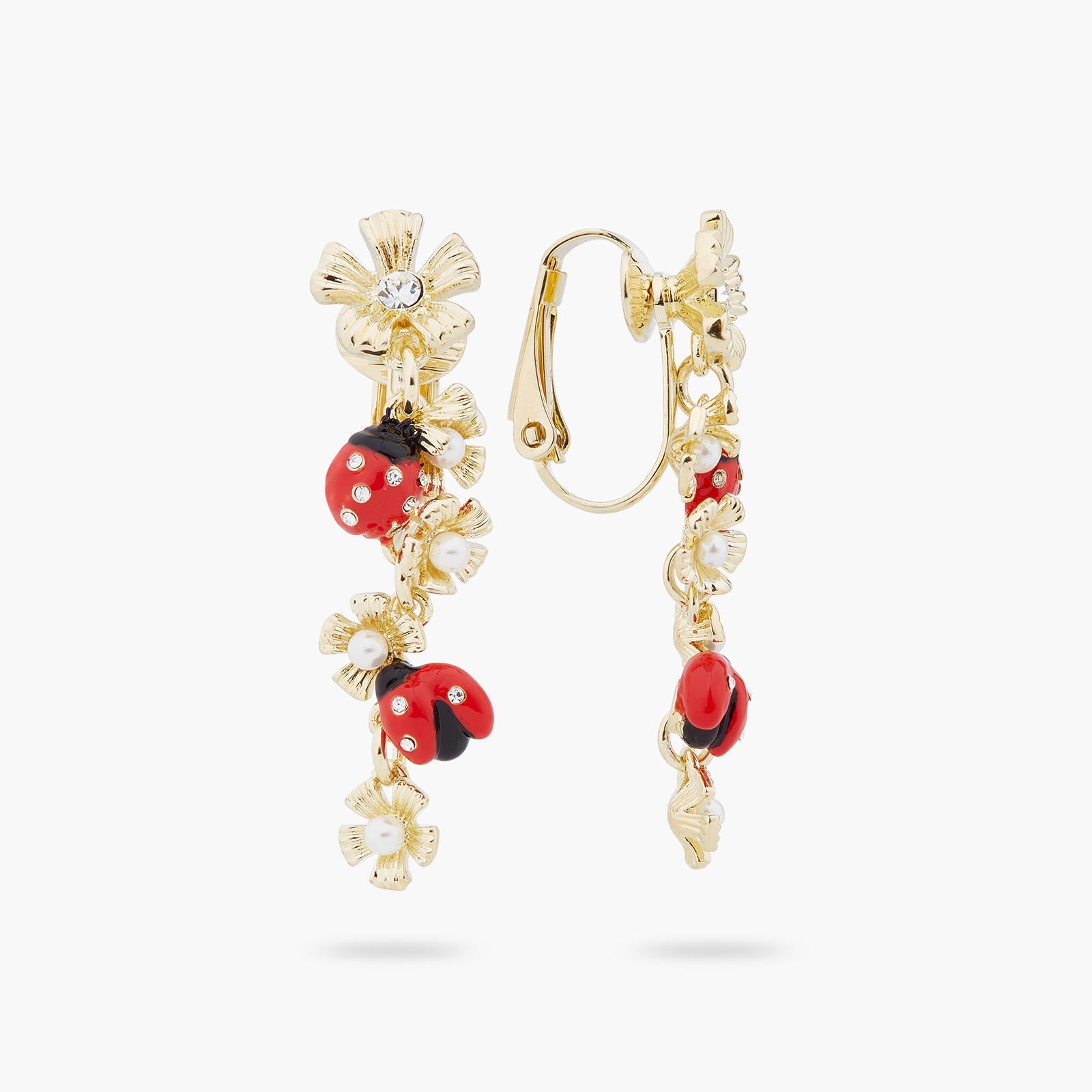 Ladybird And Wood Anemone Duo Dangling Earrings | ARLP1061 - Les Nereides