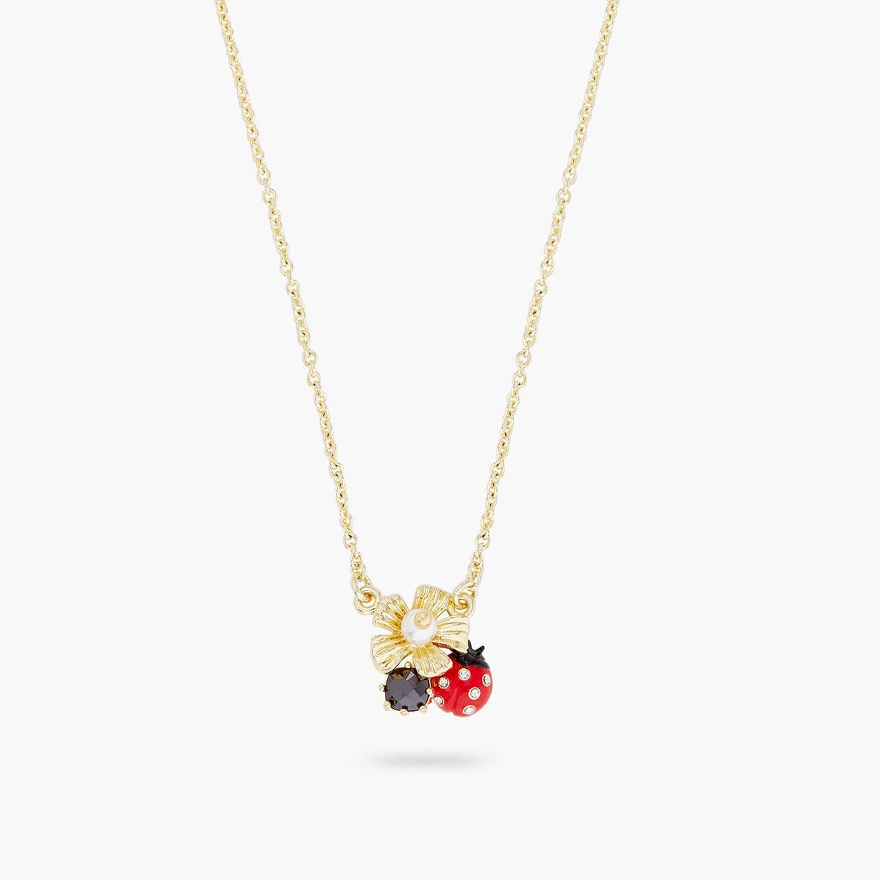 Ladybird Foraging An Anemone With Faceted CrystalPendant Necklace | ARLP3021 - Les Nereides