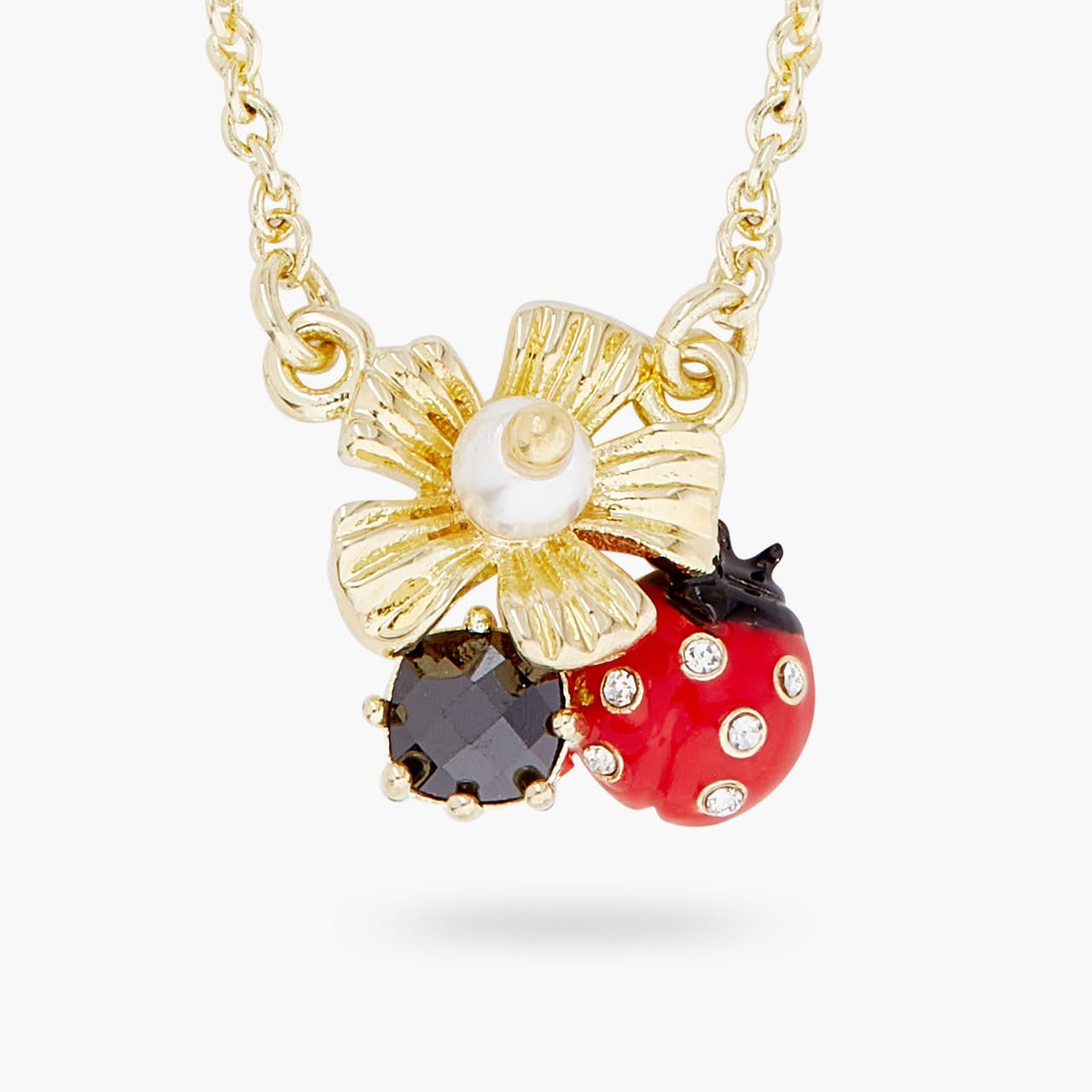 Ladybird Foraging An Anemone With Faceted CrystalPendant Necklace | ARLP3021 - Les Nereides
