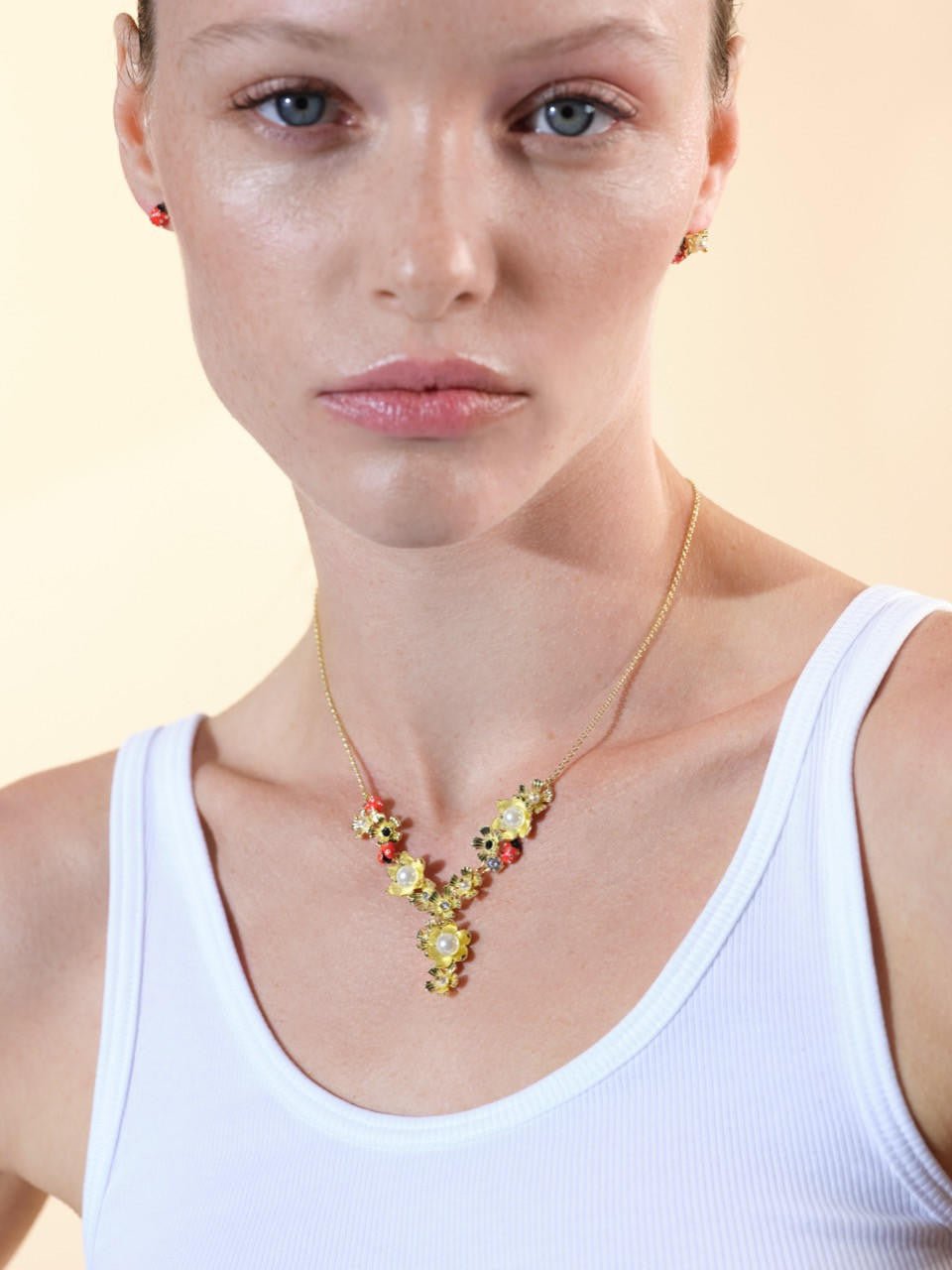 Ladybirds And Wood Anemone Statement Necklace | ARLP3011 - Les Nereides