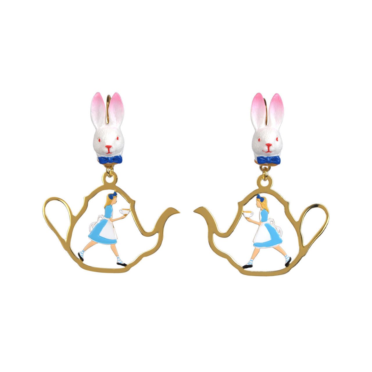 Le Tea Time D'Alice Rabbit'S Heads, Alice And Teapot Earrings | AATA1111 - Les Nereides