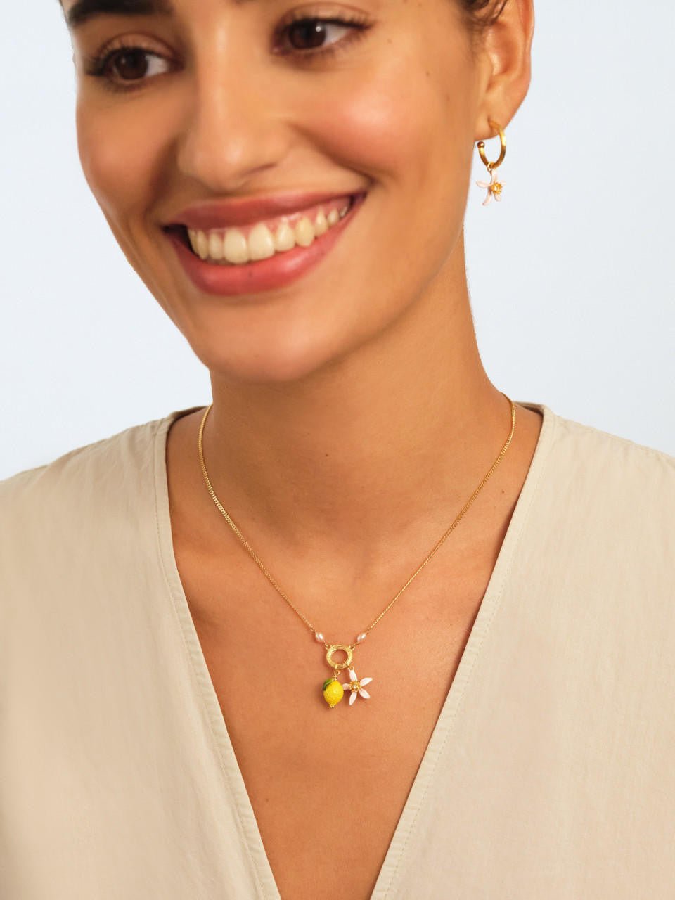 Lemon And Lemon Blossom Pendant Necklace | APMI3041 - Les Nereides