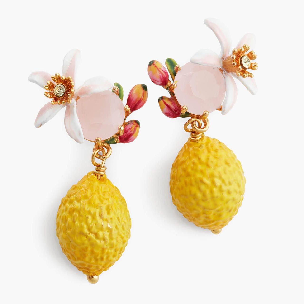 Lemon, Flower And Faceted Crystal Earrings | APMI1011 - Les Nereides
