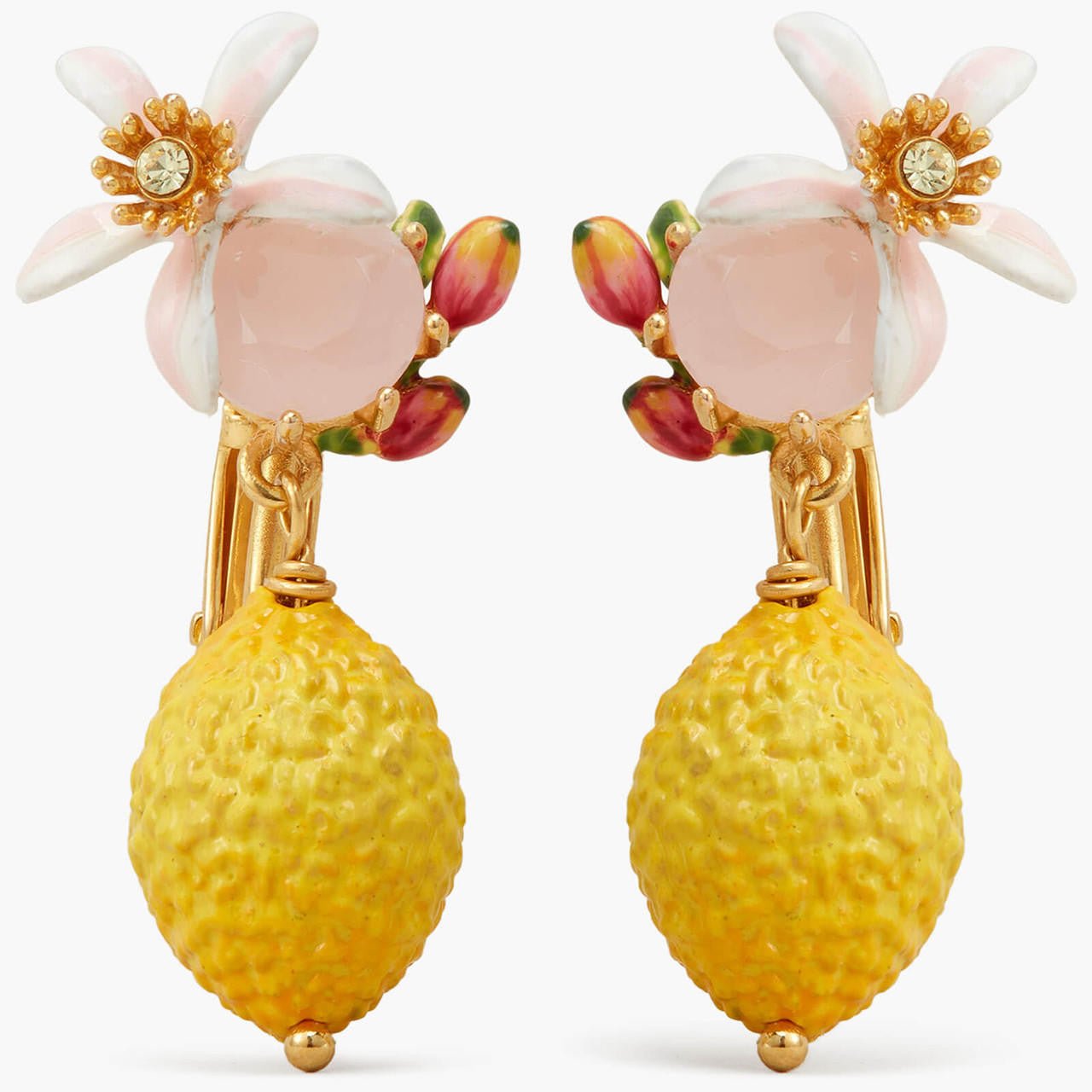 Lemon, Flower And Faceted Crystal Earrings | APMI1011 - Les Nereides
