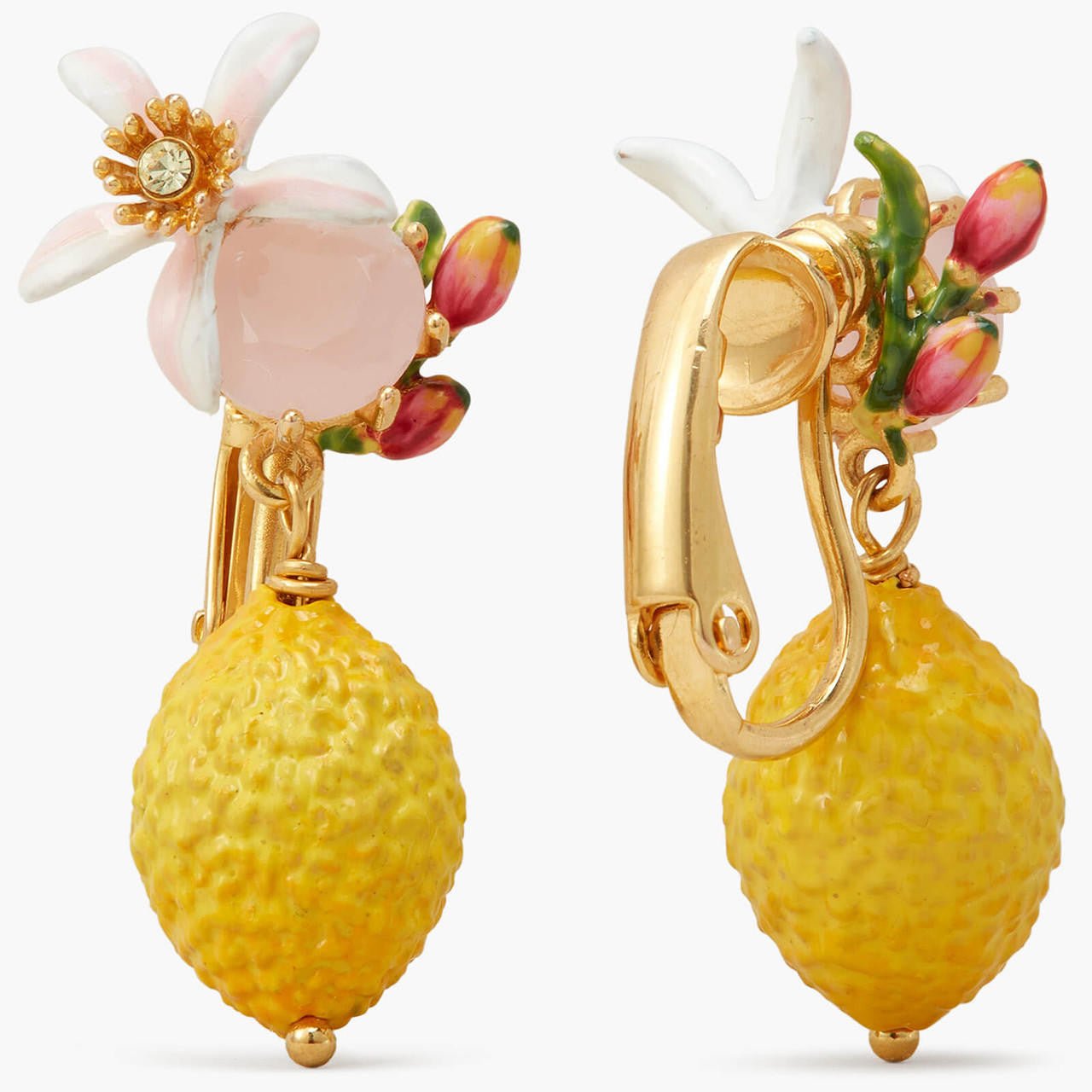 Lemon, Flower And Faceted Crystal Earrings | APMI1011 - Les Nereides