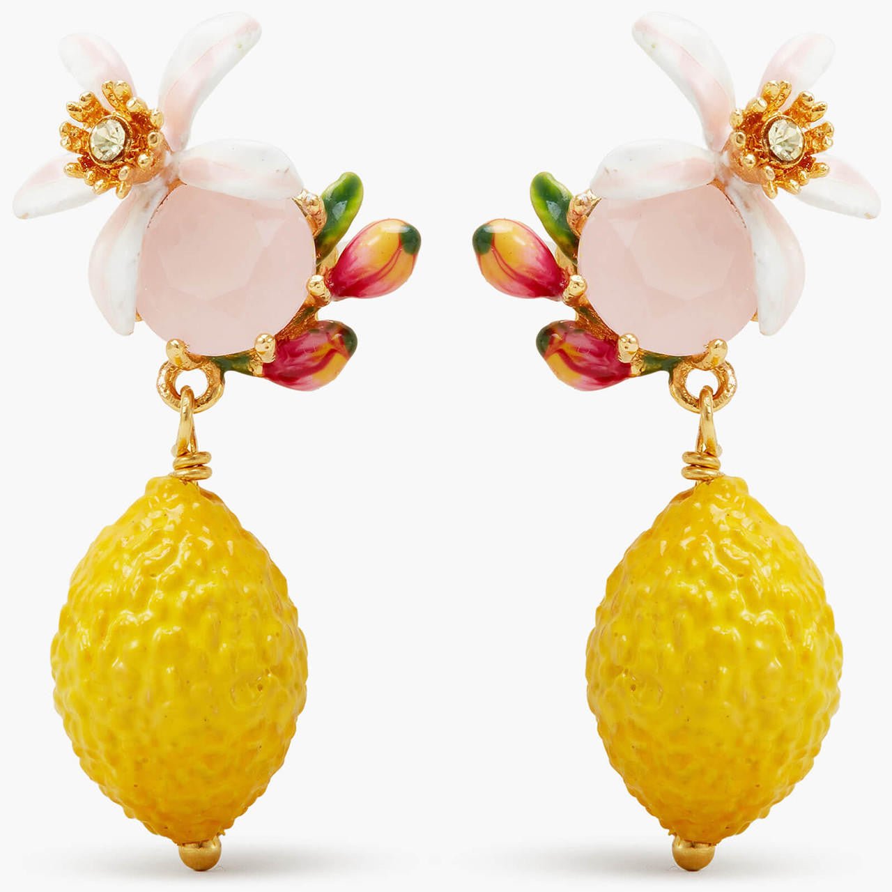 Lemon, Flower And Faceted Crystal Earrings | APMI1011 - Les Nereides