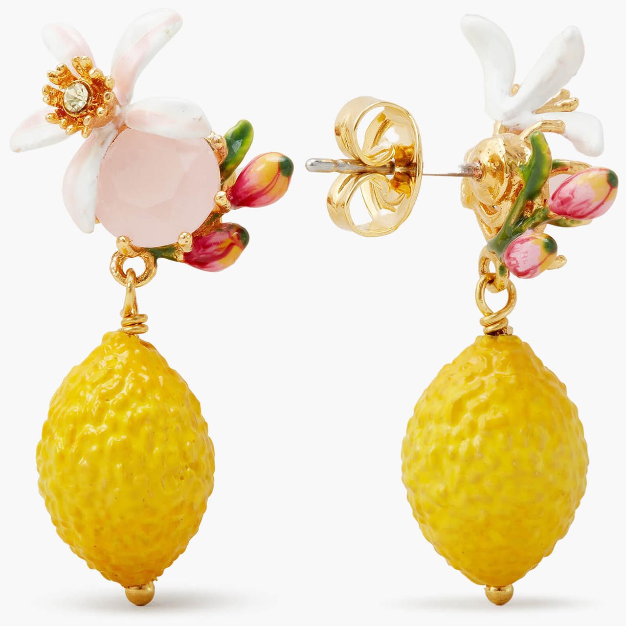 Lemon, Flower And Faceted Crystal Earrings | APMI1011 - Les Nereides