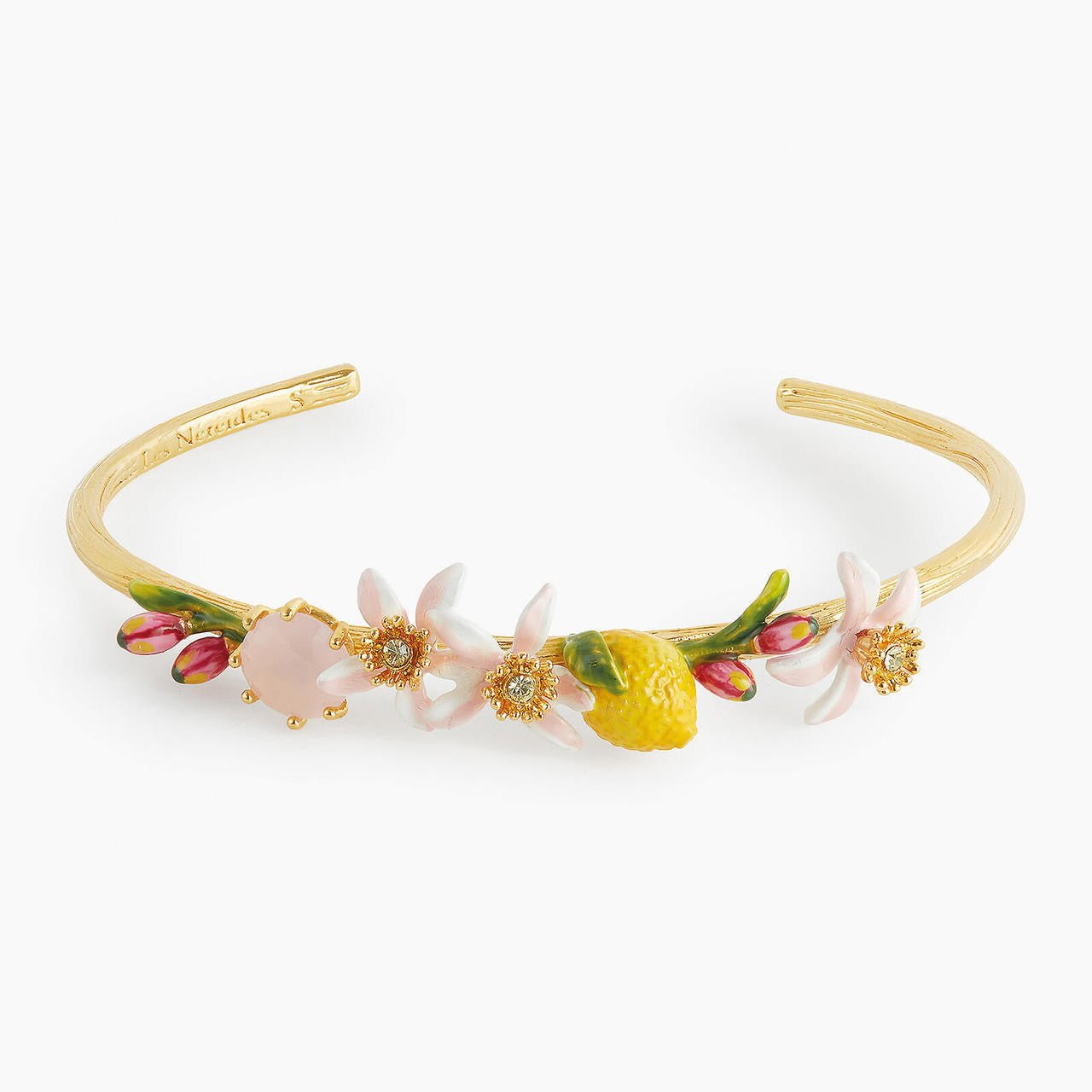 Lemon, Lemon Blossom And Pink Crystal Stone Bangle Bracelet | APMI2011 - Les Nereides