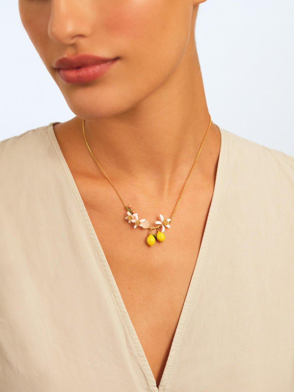Lemons, Flower Buds And Lemon Blossom Statement Necklace | APMI3011 - Les Nereides