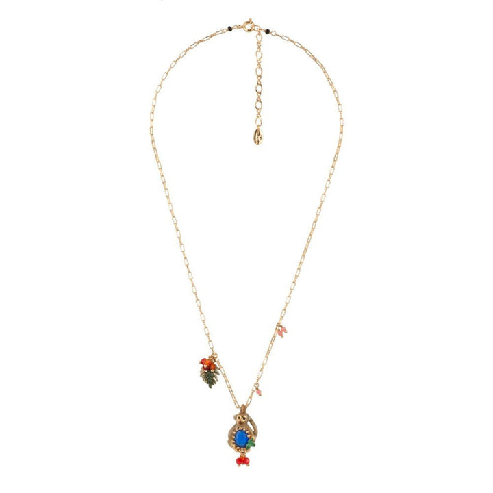 Les Nereides Jungle Tropicale Monkey, Dark Blue Stone & Beads Necklace | ADJT3051 