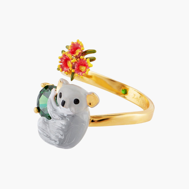 Les Nereides Koala, Rosebud And Faceted Crystal Adjustable Ring | AOLA6031 
