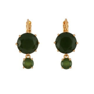 Les Nereides La Diamantine 2 Round Stones Forest Green Earrings | AELD1261 