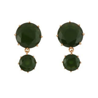 Les Nereides La Diamantine 2 Round Stones Forest Green Earrings | AELD1371 