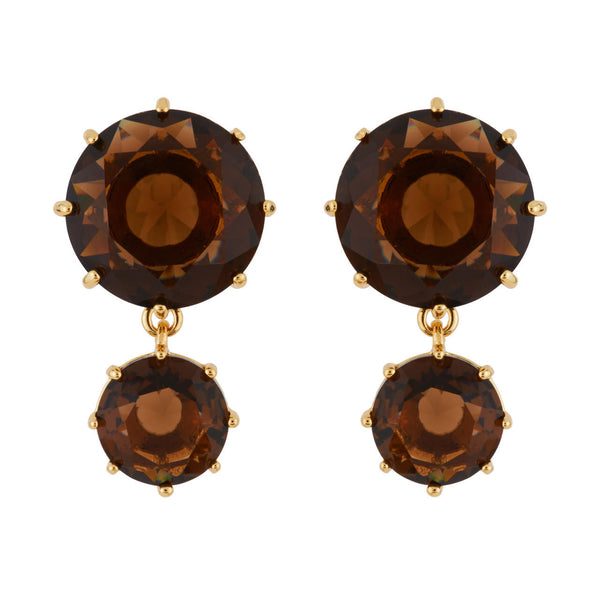 Les Nereides La Diamantine 2 Round Stones Smoky Quartz Earrings | AGLD1372 