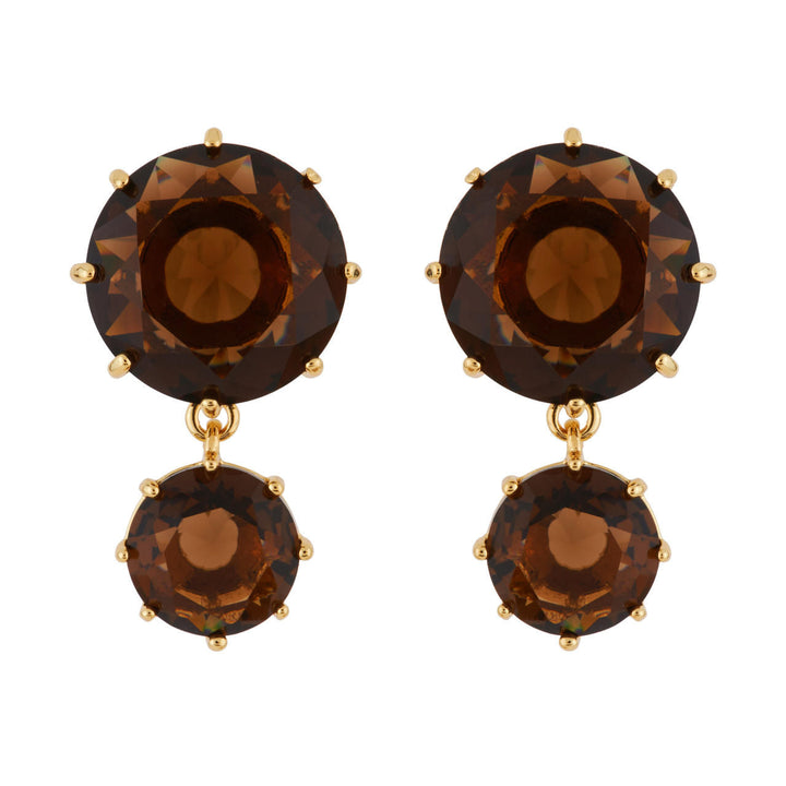 Les Nereides La Diamantine 2 Round Stones Smoky Quartz Earrings | AGLD1372 