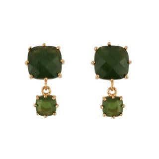 Les Nereides La Diamantine 2 Square Stones Forest Green Earrings | AELD1381 