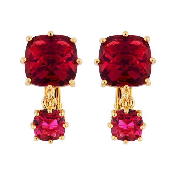 Les Nereides La Diamantine 2 Square Stones Grenadine Earrings | AHLD138C/2 