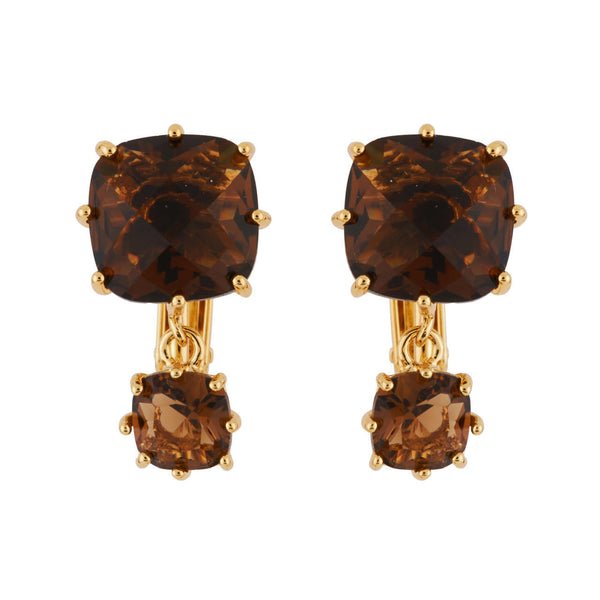 Les Nereides La Diamantine 2 Square Stones Smoky Quartz Earrings | AGLD138C/2 