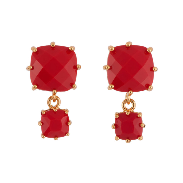 Les Nereides La Diamantine 2 Square Stones Vermillion Red Earrings | AFLD138C/1 