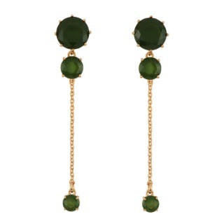 Les Nereides La Diamantine 3 Stones And Chain Forest Green Earrings | AELD1411 
