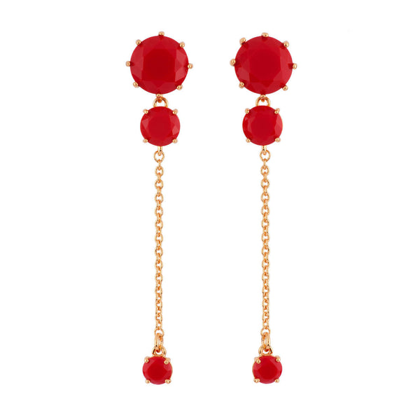 Les Nereides La Diamantine 3 Stones And Chain Vermillion Red Earrings | AFLD1411 