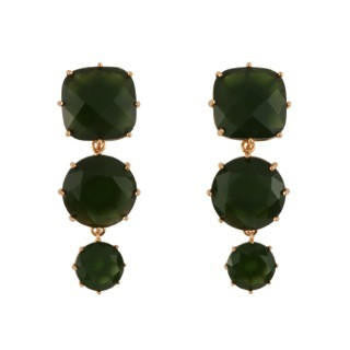 Les Nereides La Diamantine 3 Stones Forest Green Earrings | AELD1361 