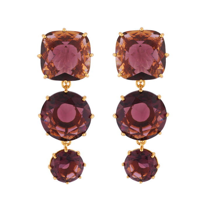 Les Nereides La Diamantine 3 Stones Plum Earrings | AILD1361 