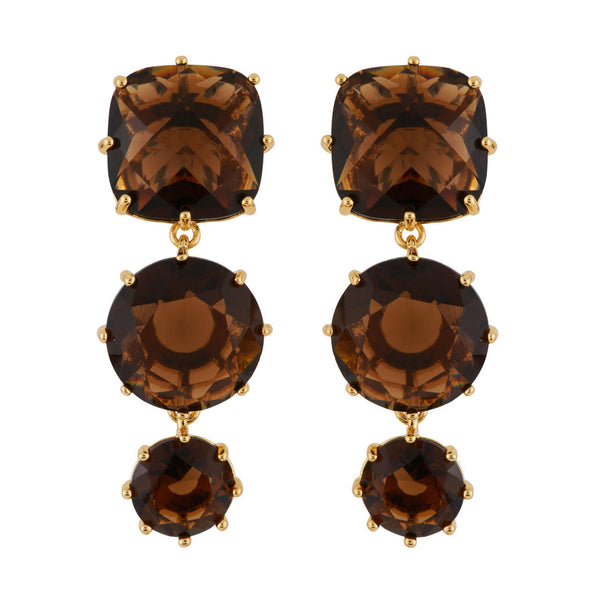 Les Nereides La Diamantine 3 Stones Smoky Quartz Earrings | AGLD1362 