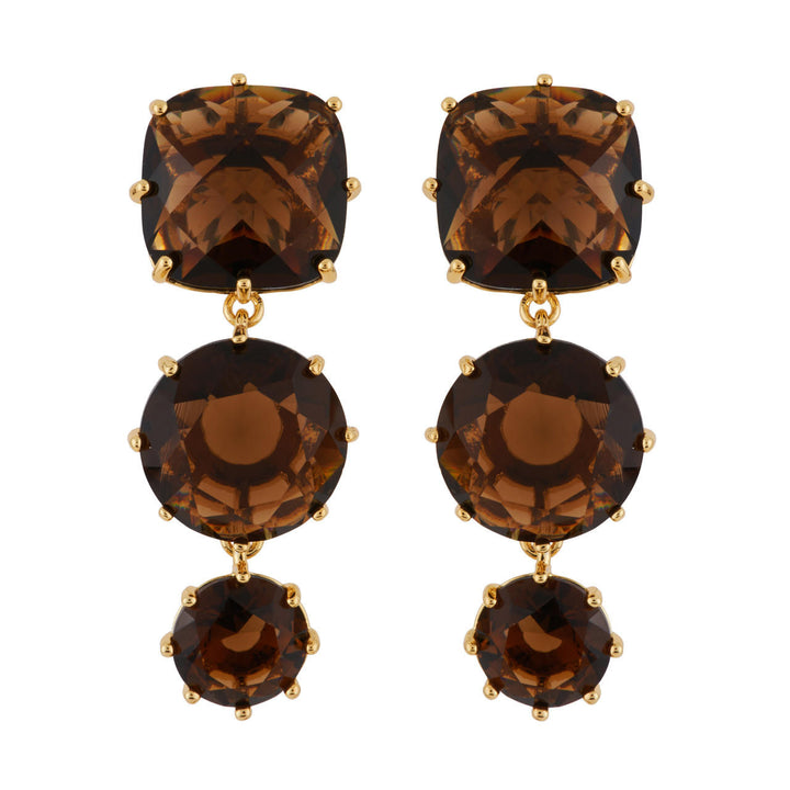 Les Nereides La Diamantine 3 Stones Smoky Quartz Earrings | AGLD1362 