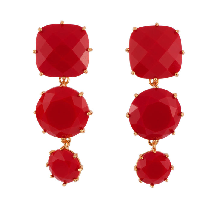 Les Nereides La Diamantine 3 Stones Vermillion Red Earrings | AFLD1361 