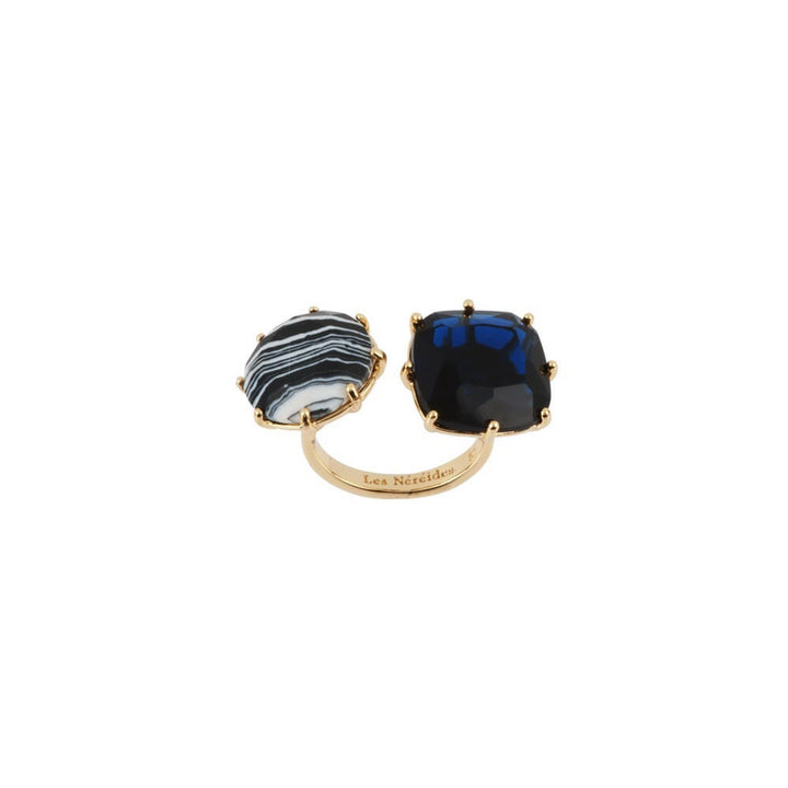 Les Nereides La Diamantine Speciale 2 Big Stones Blue & Black Marble Rings | ADLDS611/11 