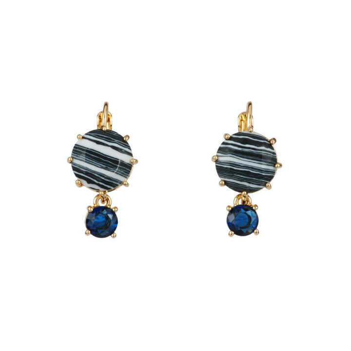 Les Nereides La Diamantine Speciale 2 Stones Blue & Black Marble Earrings | ADLDS1261 