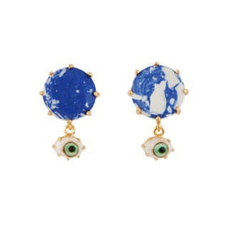 Les Nereides La Diamantine Speciale Glitter Dark Blue Crystal Stone & Eye Earrings | AELDS126T/2 