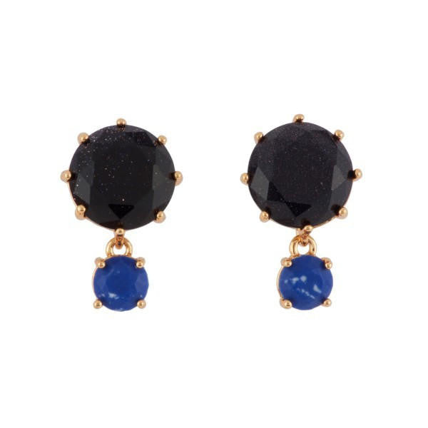 Les Nereides La Diamantine Speciale Glitter Dark Blue Crystal Stone & Marbled Stone Earrings | AELDS126T/3 
