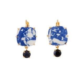 Les Nereides La Diamantine Speciale Large Glitter Blue Crystal Stone And Marbled Stone Earrings | AELDS144T/1 
