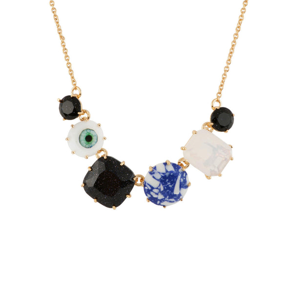 Les Nereides La Diamantine Speciale Marbled Stones, Glitter Blue Crystal Stones & 2 Eyes Necklace | AELDS3521 
