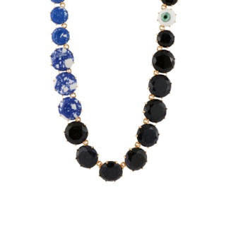Les Nereides La Diamantine Speciale Marbled Stones, Glitter Blue Crystal Stones & White Opal Stone Necklace | AELDS3192 
