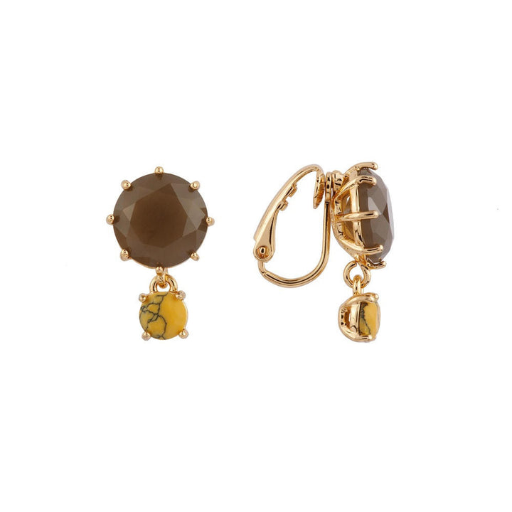 Les Nereides La Diamantine Speciale Two Round Stones Grey & Marbled Yellow Earrings | ACLDS1262 