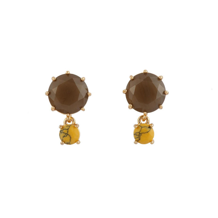 Les Nereides La Diamantine Speciale Two Round Stones Grey & Marbled Yellow Earrings | ACLDS1262 