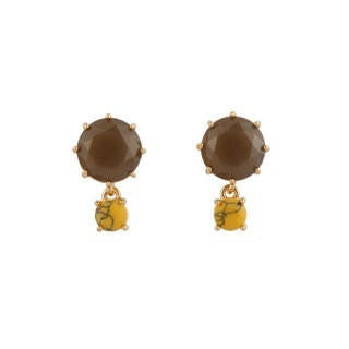 Les Nereides La Diamantine Speciale Two Round Stones Marble & Wine Earrings | ACLDS1261 