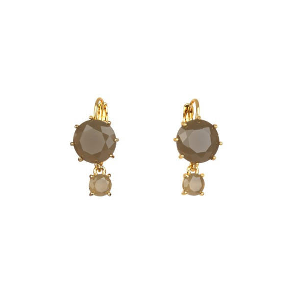 Les Nereides La Diamantine Two Round Stones Taupe Grey Earrings | AALD1262 